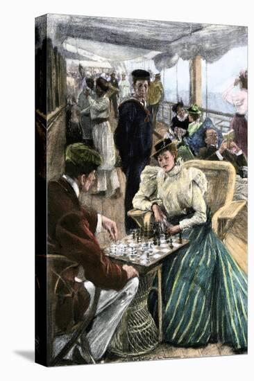 Passengers' Afternoon Recreation on the Deck of a P & O Steamship Circa 1900-null-Stretched Canvas