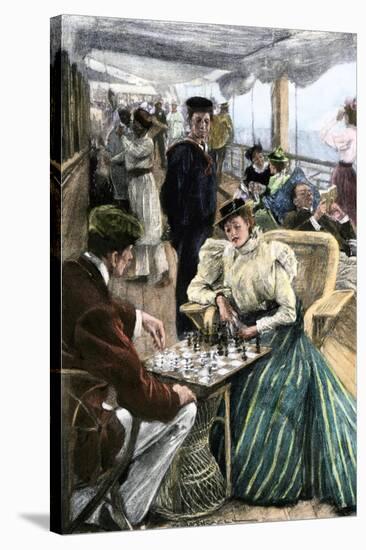 Passengers' Afternoon Recreation on the Deck of a P & O Steamship Circa 1900-null-Stretched Canvas