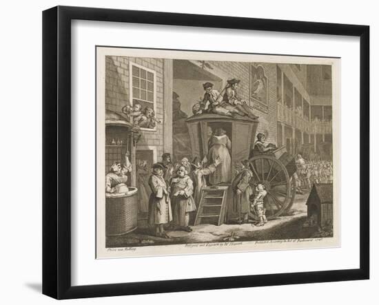 Passengers and Their Luggage are Packed into a Stage Coach in a Country Inn Yard-William Hogarth-Framed Art Print