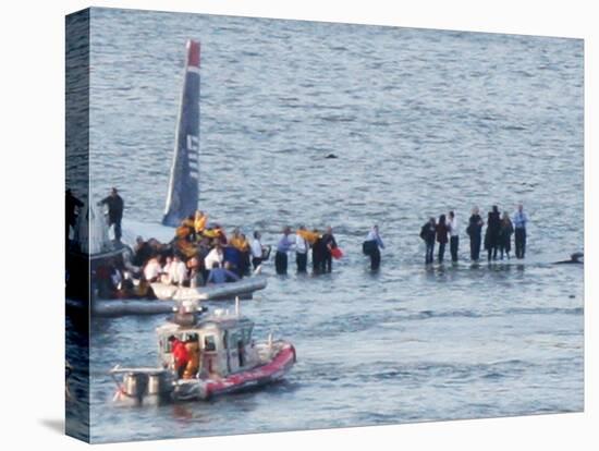 Passengers in an Inflatable Raft, Moving Away from a US Aircraft That Has Gone Down in Hudson River-null-Stretched Canvas