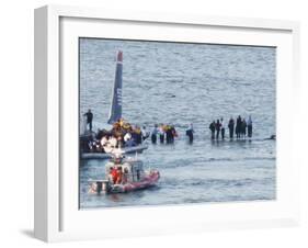 Passengers in an Inflatable Raft, Moving Away from a US Aircraft That Has Gone Down in Hudson River-null-Framed Photographic Print