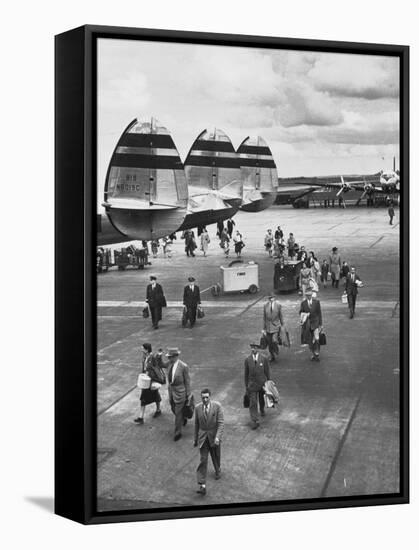 Passengers Leaving a Twa Flight at the Airport-Peter Stackpole-Framed Stretched Canvas