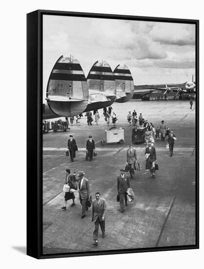 Passengers Leaving a Twa Flight at the Airport-Peter Stackpole-Framed Stretched Canvas
