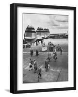 Passengers Leaving a Twa Flight at the Airport-Peter Stackpole-Framed Premium Photographic Print