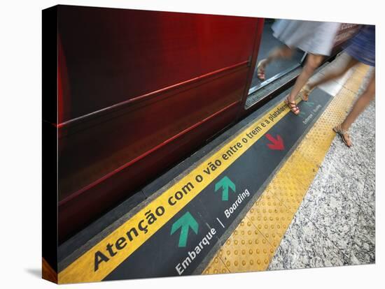 Passengers Stepping out of a Metro Carriage, Rio De Janeiro.-Jon Hicks-Stretched Canvas