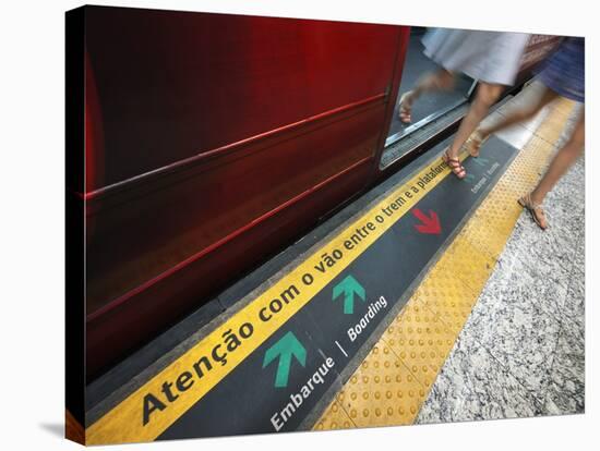 Passengers Stepping out of a Metro Carriage, Rio De Janeiro.-Jon Hicks-Stretched Canvas