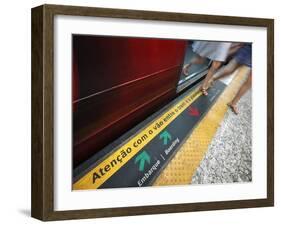 Passengers Stepping out of a Metro Carriage, Rio De Janeiro.-Jon Hicks-Framed Photographic Print