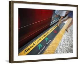 Passengers Stepping out of a Metro Carriage, Rio De Janeiro.-Jon Hicks-Framed Photographic Print