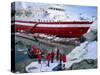 Passengers Take Small Boat to Cruise Ship Anchored Close Inshore,Antarctic Peninsula, Antarctica-Renner Geoff-Stretched Canvas