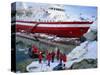 Passengers Take Small Boat to Cruise Ship Anchored Close Inshore,Antarctic Peninsula, Antarctica-Renner Geoff-Stretched Canvas