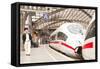 Passengers Waiting to Board a Highspeed Ice Train in Cologne Railway Station-Julian Elliott-Framed Stretched Canvas