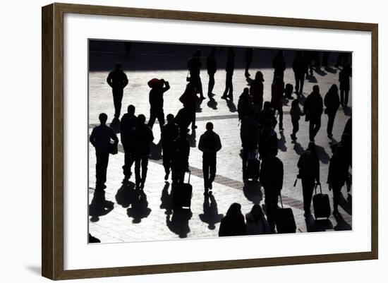 Passengers Walk with their Luggage and Belongings from the Beijing Railway Station-David Gray-Framed Photographic Print