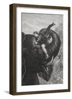 Passepartout Sitting On the Trunk Of an Elephant. 'Around the World in Eighty Days' Illustration-M.M. De Neuville-Framed Giclee Print