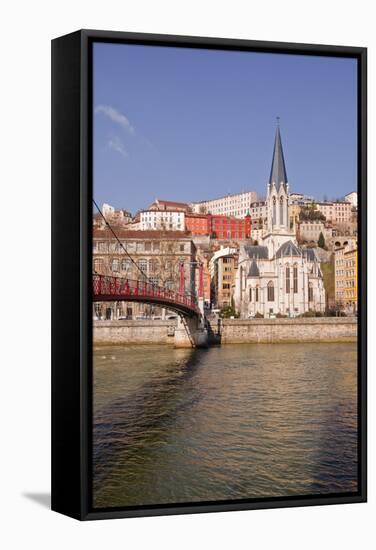 Passerelle Saint-Georges Bridge, Old Lyon and the River Saone, Lyon, Rhone-Alpes, France, Europe-Julian Elliott-Framed Stretched Canvas