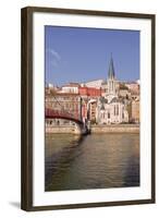 Passerelle Saint-Georges Bridge, Old Lyon and the River Saone, Lyon, Rhone-Alpes, France, Europe-Julian Elliott-Framed Photographic Print