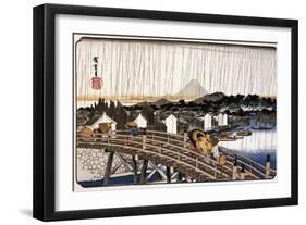 Passers-By with Umbrella on Bridge Near Yedo-null-Framed Giclee Print