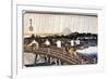 Passers-By with Umbrella on Bridge Near Yedo-null-Framed Giclee Print