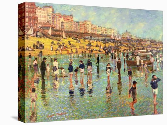 Passing Time on Brighton Beach-Robert Tyndall-Stretched Canvas