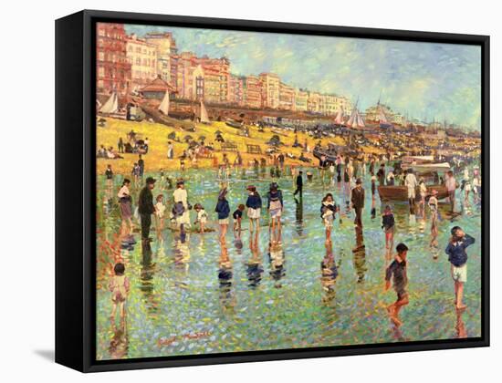 Passing Time on Brighton Beach-Robert Tyndall-Framed Stretched Canvas