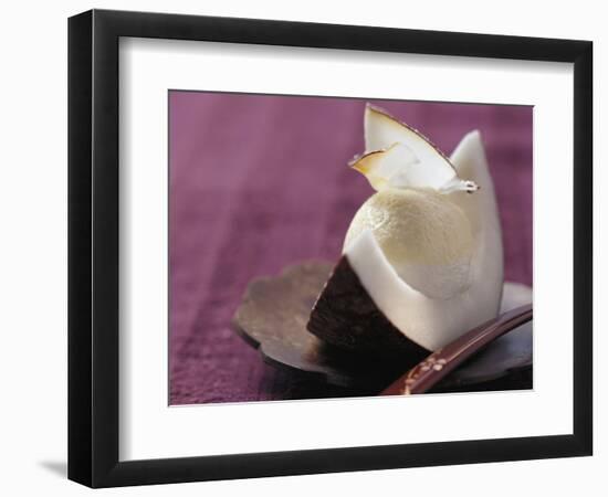 Passion Fruit and Coconut Cream in a Wedge of Coconut-Eising Studio - Food Photo and Video-Framed Photographic Print