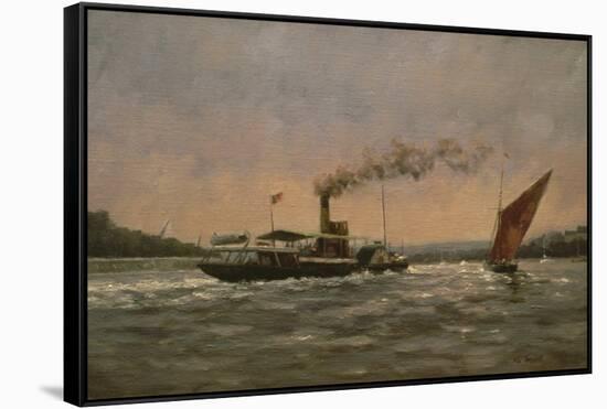Past on the Medway (Featuring a Restored Paddle Steamer, Kingswear Castle)-Vic Trevett-Framed Stretched Canvas