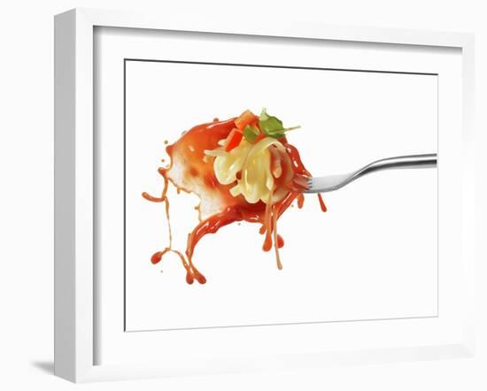 Pasta and Squirted Tomato Sauce on a Fork-Kröger & Gross-Framed Photographic Print