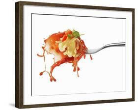 Pasta and Squirted Tomato Sauce on a Fork-Kröger & Gross-Framed Photographic Print