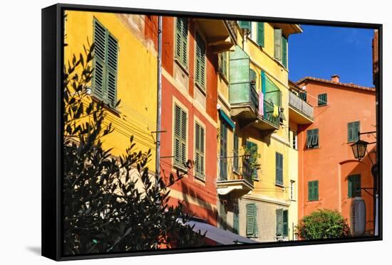 Pastel Colored Houses, Portofino, Liguria, Italy-George Oze-Framed Stretched Canvas