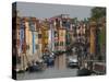 Pastel Coloured Houses Alongside a Canal in Burano, Venetian Lagoon, Venice, Veneto-James Emmerson-Stretched Canvas