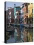 Pastel Coloured Houses Reflected in a Canal, Burano, Venetian Lagoon, Venice, Veneto-James Emmerson-Stretched Canvas