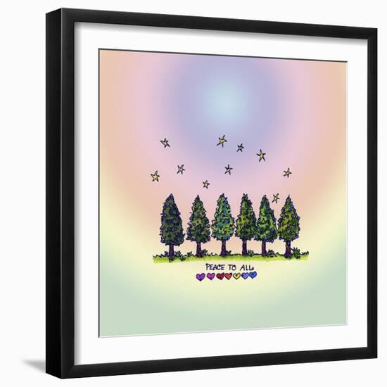 Pastel North Star Peace To All Pine Trees Colored-Lisa Katharina-Framed Giclee Print