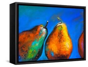 Pastel Painting on a Cardboard. Pears-Fruits on a Blue Background. Modern Art-Ivailo Nikolov-Framed Stretched Canvas