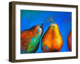 Pastel Painting on a Cardboard. Pears-Fruits on a Blue Background. Modern Art-Ivailo Nikolov-Framed Art Print