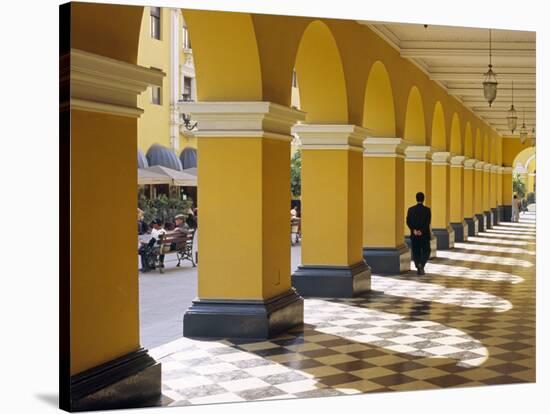 Pastel Shades and Colonial Architecture on the Plaza De Armas in Lima, Peru-Andrew Watson-Stretched Canvas