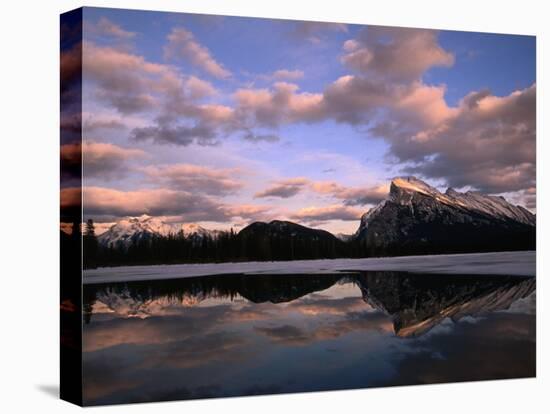 Pastel Shades of Dusk Over Mt. Rundle and Vermilion Lake, Banff National Park, Alberta, Canada-Mark Newman-Stretched Canvas