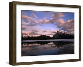 Pastel Shades of Dusk Over Mt. Rundle and Vermilion Lake, Banff National Park, Alberta, Canada-Mark Newman-Framed Premium Photographic Print