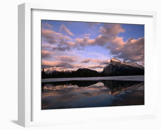 Pastel Shades of Dusk Over Mt. Rundle and Vermilion Lake, Banff National Park, Alberta, Canada-Mark Newman-Framed Premium Photographic Print