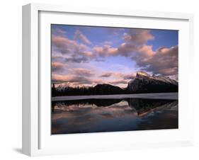 Pastel Shades of Dusk Over Mt. Rundle and Vermilion Lake, Banff National Park, Alberta, Canada-Mark Newman-Framed Premium Photographic Print