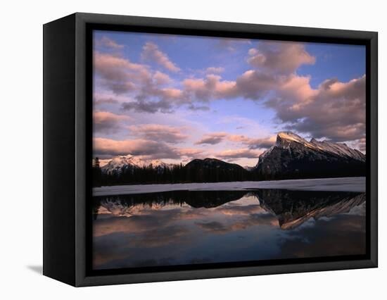 Pastel Shades of Dusk Over Mt. Rundle and Vermilion Lake, Banff National Park, Alberta, Canada-Mark Newman-Framed Stretched Canvas