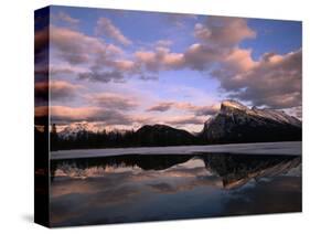 Pastel Shades of Dusk Over Mt. Rundle and Vermilion Lake, Banff National Park, Alberta, Canada-Mark Newman-Stretched Canvas