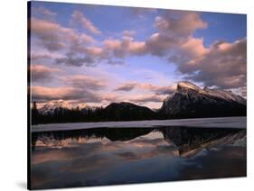 Pastel Shades of Dusk Over Mt. Rundle and Vermilion Lake, Banff National Park, Alberta, Canada-Mark Newman-Stretched Canvas