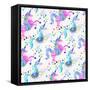 Pastel Unicorns Pattern-Cat Coquillette-Framed Stretched Canvas