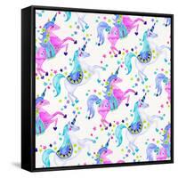 Pastel Unicorns Pattern-Cat Coquillette-Framed Stretched Canvas