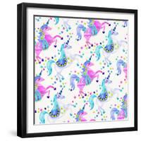 Pastel Unicorns Pattern-Cat Coquillette-Framed Giclee Print