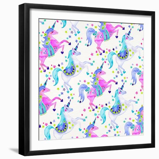 Pastel Unicorns Pattern-Cat Coquillette-Framed Giclee Print