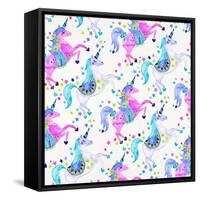 Pastel Unicorns Pattern-Cat Coquillette-Framed Stretched Canvas