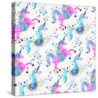 Pastel Unicorns Pattern-Cat Coquillette-Stretched Canvas