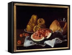 Pasteque, Bread, Cake and Wine Cup. Painting by Luis Melendez (1716 - 1780), Spanish School, 18Th C-Luis Egidio Menendez or Melendez-Framed Stretched Canvas
