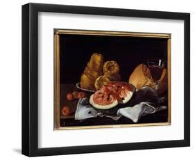 Pasteque, Bread, Cake and Wine Cup. Painting by Luis Melendez (1716 - 1780), Spanish School, 18Th C-Luis Egidio Menendez or Melendez-Framed Giclee Print