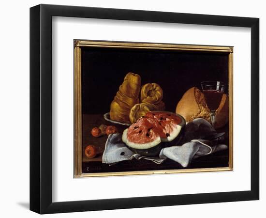 Pasteque, Bread, Cake and Wine Cup. Painting by Luis Melendez (1716 - 1780), Spanish School, 18Th C-Luis Egidio Menendez or Melendez-Framed Giclee Print